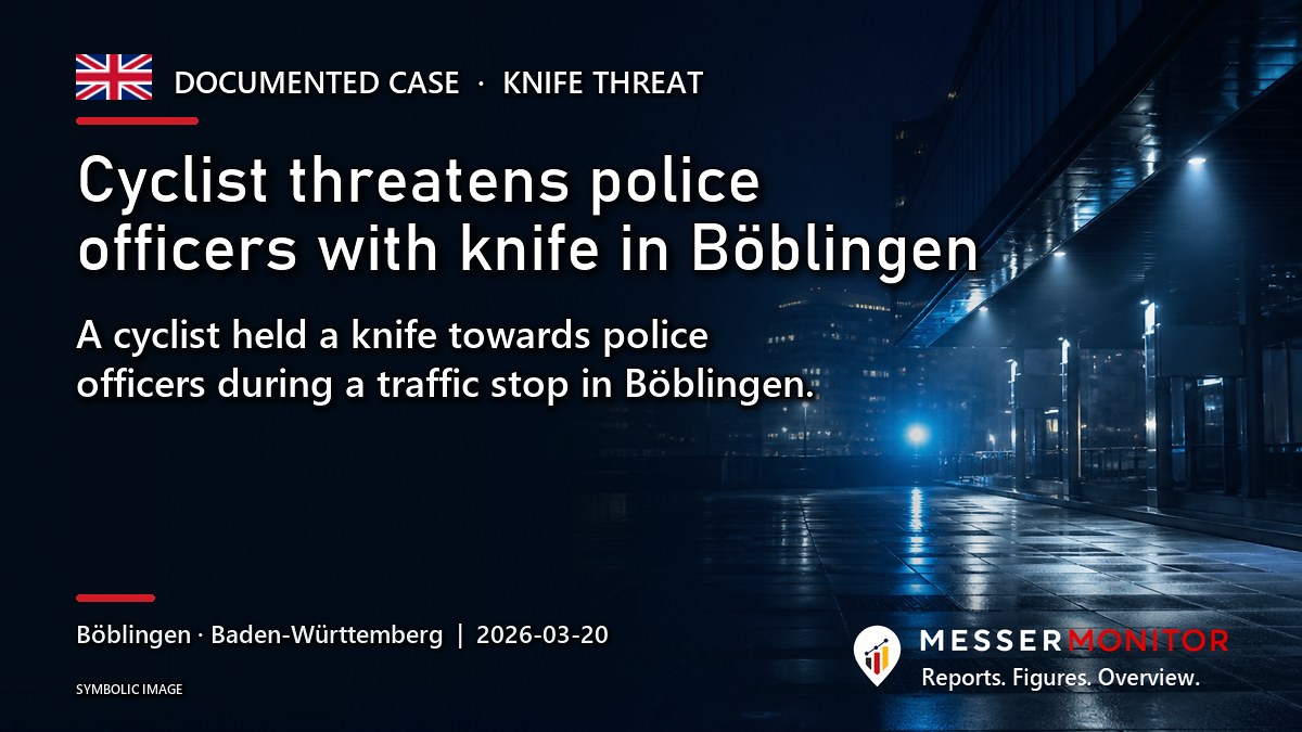 Title image: Cyclist threatens police officers with knife in Böblingen. A cyclist held a knife towards police officers during a traffic stop in Böblingen..
