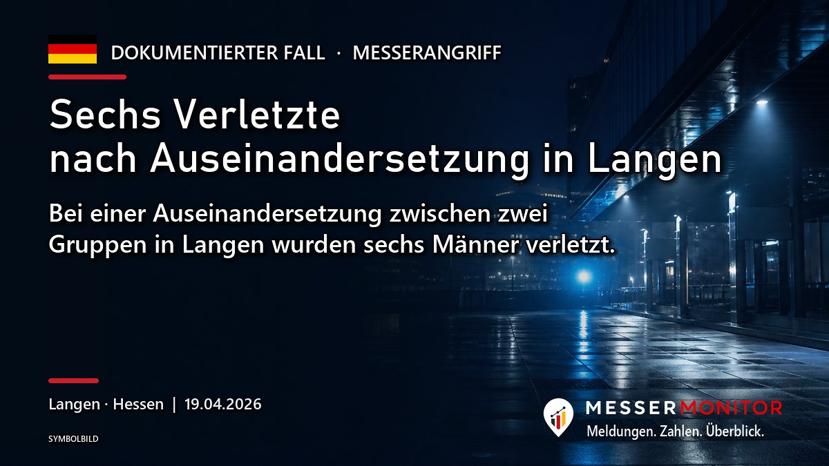 Titelgrafik: Sechs Verletzte nach Auseinandersetzung in Langen. Bei einer Auseinandersetzung zwischen zwei Gruppen in Langen wurden sechs Männer verletzt..