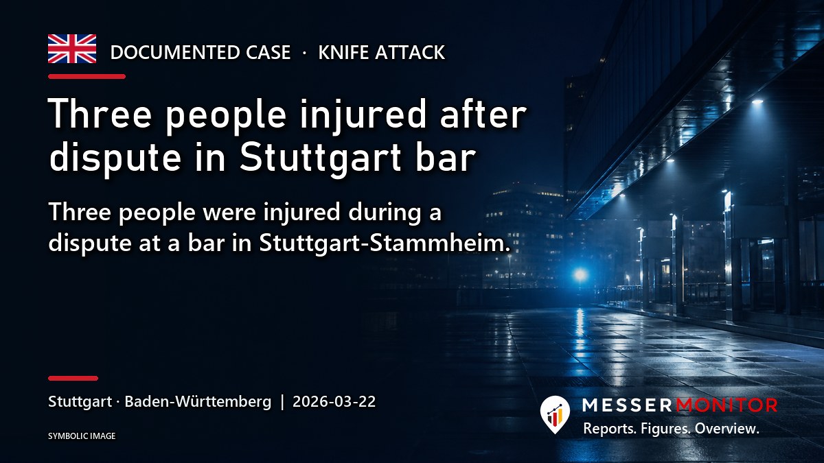 Title image: Three people injured after dispute in Stuttgart bar. Three people were injured during a dispute at a bar in Stuttgart-Stammheim..