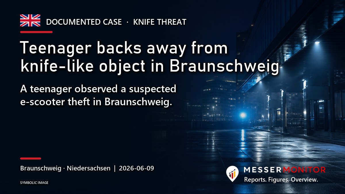 Title image: Teenager backs away from knife-like object in Braunschweig. A teenager observed a suspected e-scooter theft in Braunschweig..
