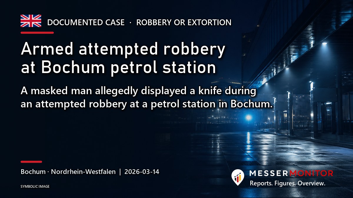 Title image: Armed attempted robbery at Bochum petrol station. A masked man allegedly displayed a knife during an attempted robbery at a petrol station in Bochum..