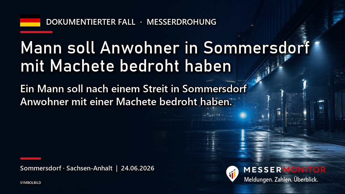 Titelgrafik: Mann soll Anwohner in Sommersdorf mit Machete bedroht haben. Ein Mann soll nach einem Streit in Sommersdorf Anwohner mit einer Machete bedroht haben..