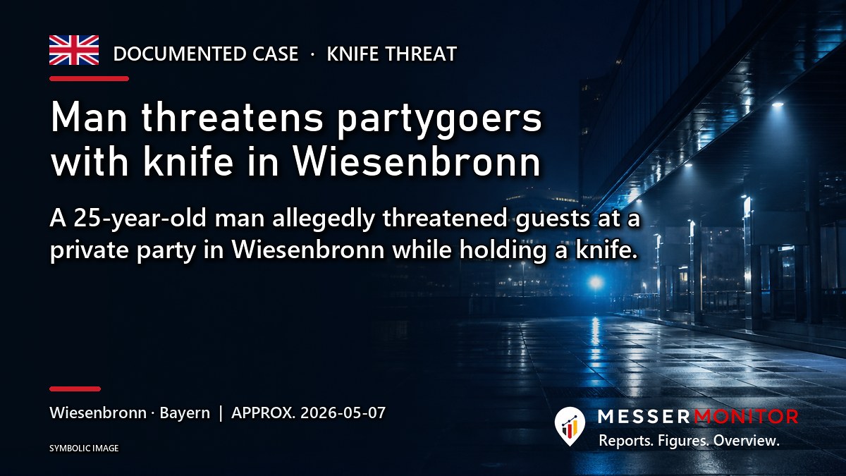 Title image: Man threatens partygoers with knife in Wiesenbronn. A 25-year-old man allegedly threatened guests at a private party in Wiesenbronn while holding a knife..