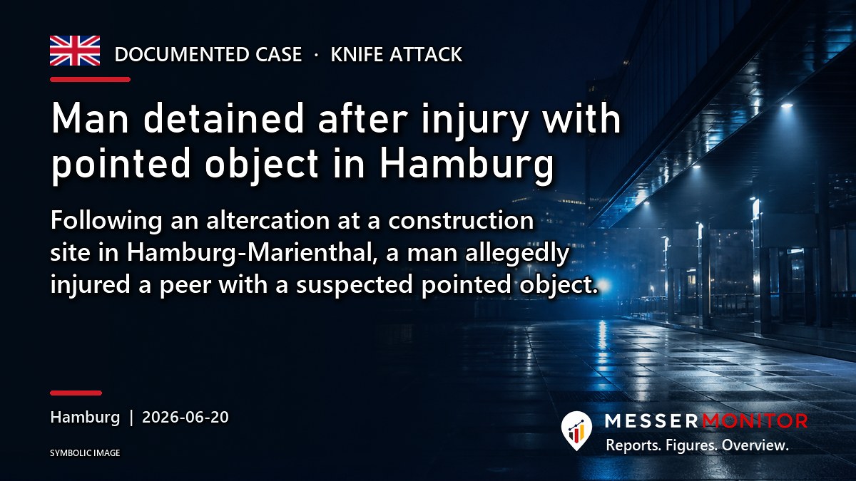 Title image: Man detained after injury with pointed object in Hamburg. Following an altercation at a construction site in Hamburg-Marienthal, a man allegedly injured a peer with a suspected pointed object..