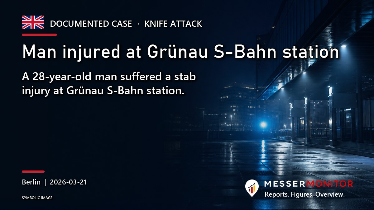 Title image: Man injured at Grünau S-Bahn station. A 28-year-old man suffered a stab injury at Grünau S-Bahn station..