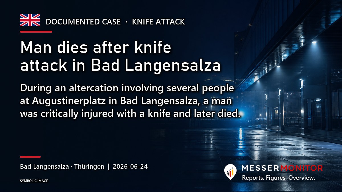 Title image: Man dies after knife attack in Bad Langensalza. During an altercation involving several people at Augustinerplatz in Bad Langensalza, a man was critically injured with a knife and later died..