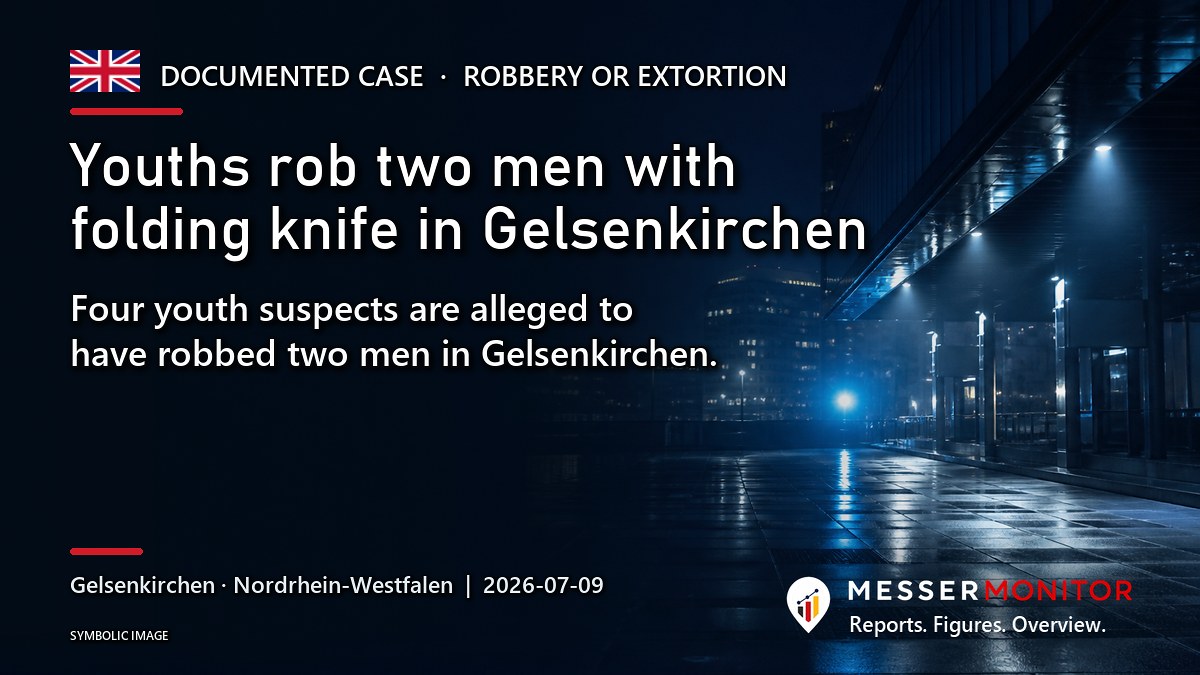 Title image: Youths rob two men with folding knife in Gelsenkirchen. Four youth suspects are alleged to have robbed two men in Gelsenkirchen..