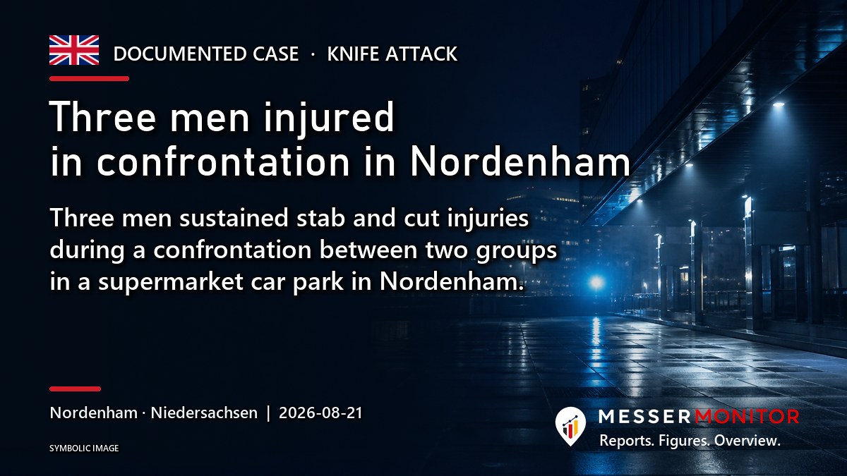 Title image: Three men injured in confrontation in Nordenham. Three men sustained stab and cut injuries during a confrontation between two groups in a supermarket car park in Nordenham..