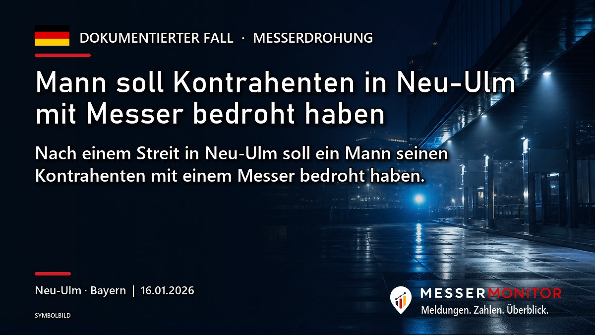 Titelgrafik: Mann soll Kontrahenten in Neu-Ulm mit Messer bedroht haben. Nach einem Streit in Neu-Ulm soll ein Mann seinen Kontrahenten mit einem Messer bedroht haben..