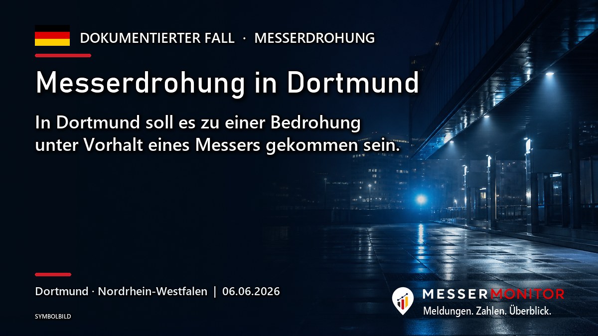 Titelgrafik: Messerdrohung in Dortmund. In Dortmund soll es zu einer Bedrohung unter Vorhalt eines Messers gekommen sein..