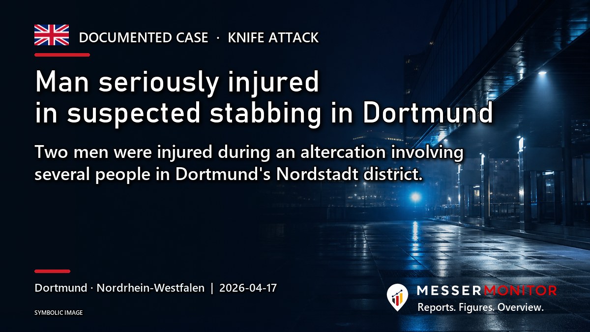 Title image: Man seriously injured in suspected stabbing in Dortmund. Two men were injured during an altercation involving several people in Dortmund's Nordstadt district..