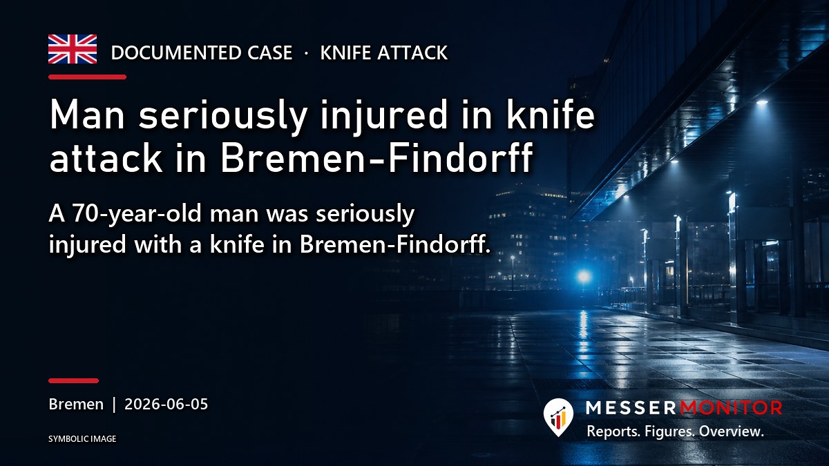 Title image: Man seriously injured in knife attack in Bremen-Findorff. A 70-year-old man was seriously injured with a knife in Bremen-Findorff..