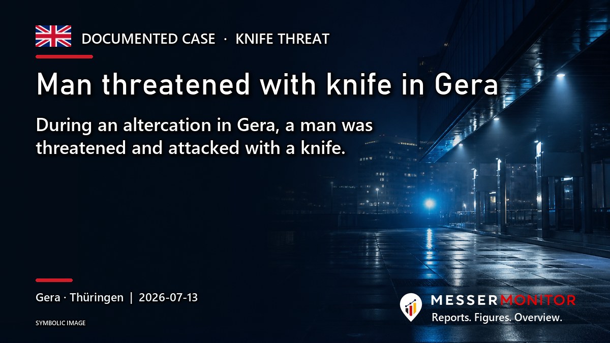 Title image: Man threatened with knife in Gera. During an altercation in Gera, a man was threatened and attacked with a knife..