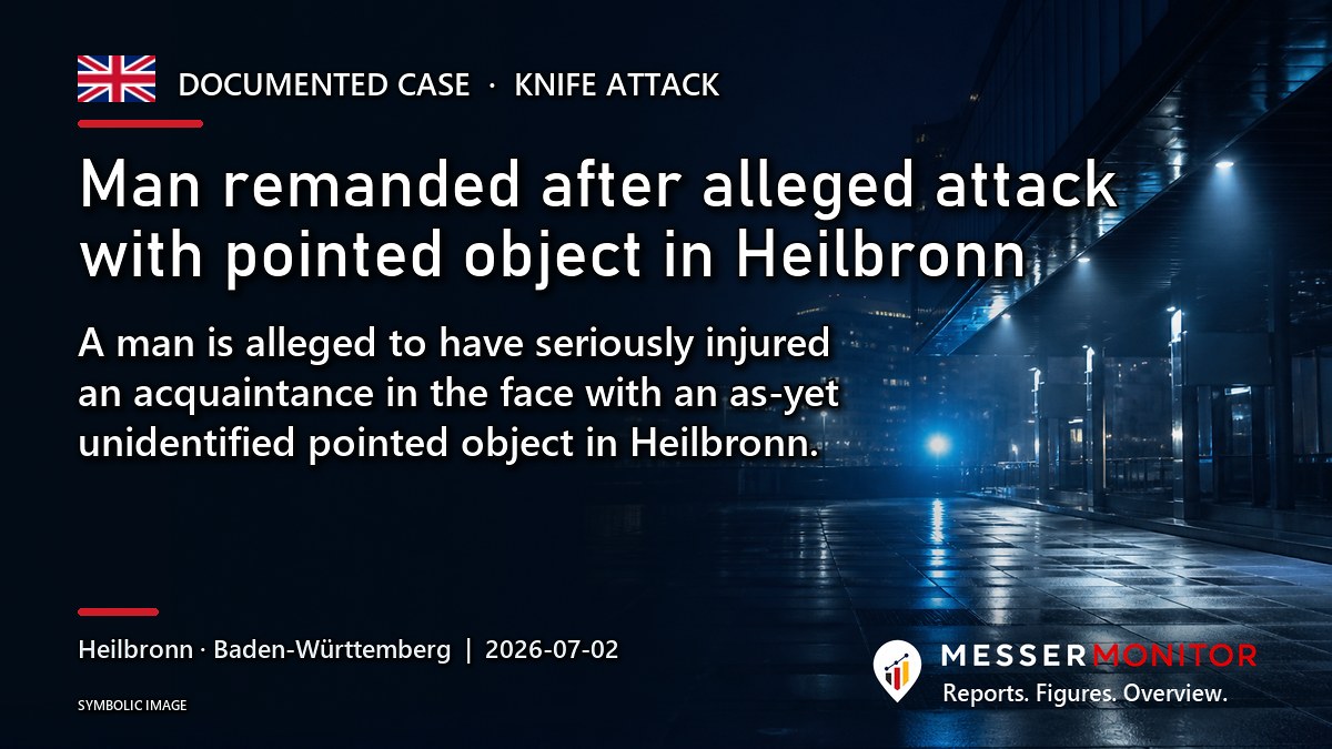 Title image: Man remanded after alleged attack with pointed object in Heilbronn. A man is alleged to have seriously injured an acquaintance in the face with an as-yet unidentified pointed object in Heilbronn..