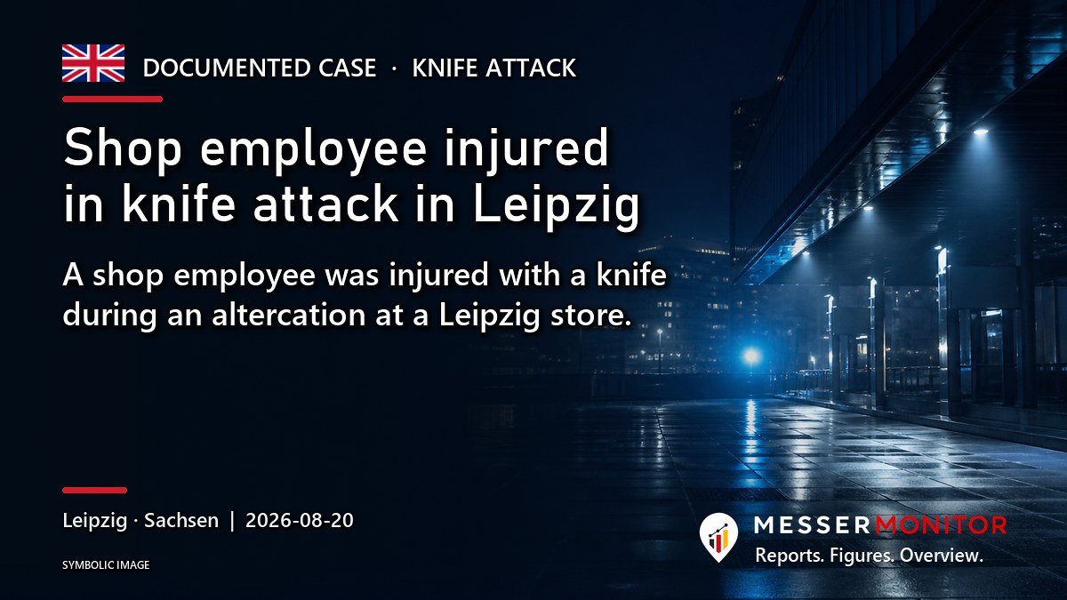 Title image: Shop employee injured in knife attack in Leipzig. A shop employee was injured with a knife during an altercation at a Leipzig store..