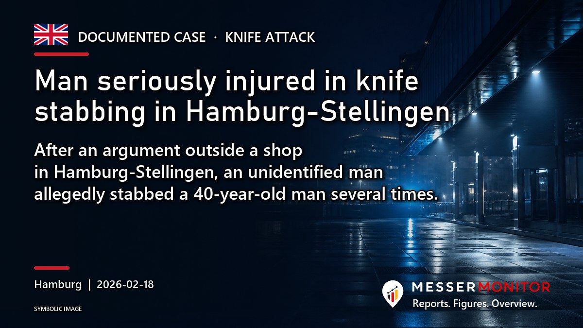 Title image: Man seriously injured in knife stabbing in Hamburg-Stellingen. After an argument outside a shop in Hamburg-Stellingen, an unidentified man allegedly stabbed a 40-year-old man several times..