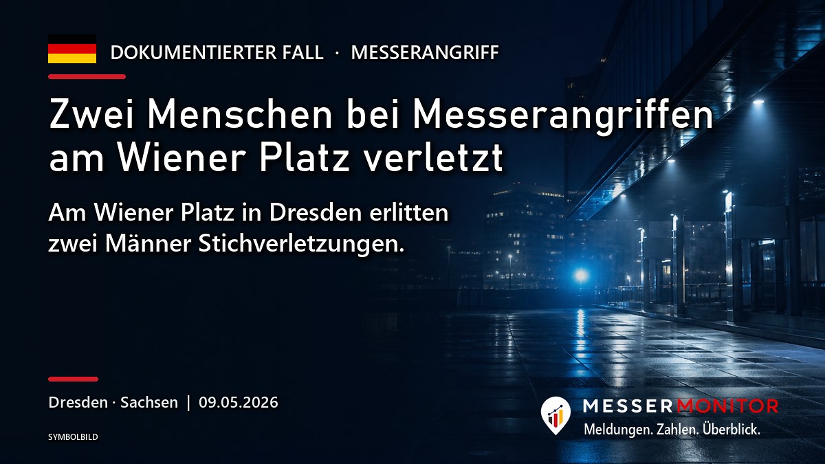 Titelgrafik: Zwei Menschen bei Messerangriffen am Wiener Platz verletzt. Am Wiener Platz in Dresden erlitten zwei Männer Stichverletzungen..
