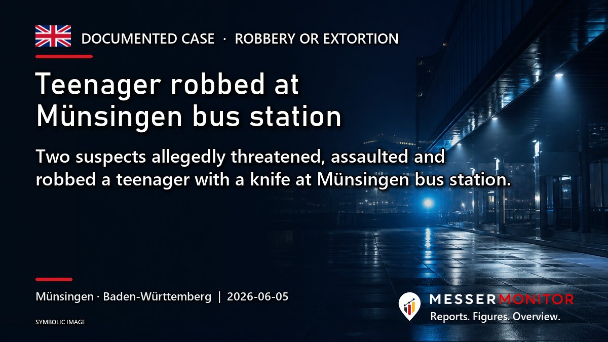 Title image: Teenager robbed at Münsingen bus station. Two suspects allegedly threatened, assaulted and robbed a teenager with a knife at Münsingen bus station..