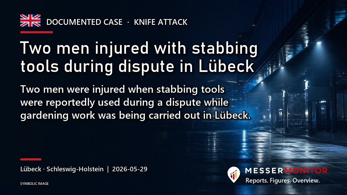 Title image: Two men injured with stabbing tools during dispute in Lübeck. Two men were injured when stabbing tools were reportedly used during a dispute while gardening work was being carried out in Lübeck..