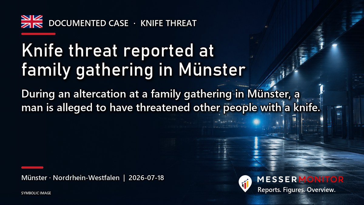 Title image: Knife threat reported at family gathering in Münster. During an altercation at a family gathering in Münster, a man is alleged to have threatened other people with a knife..
