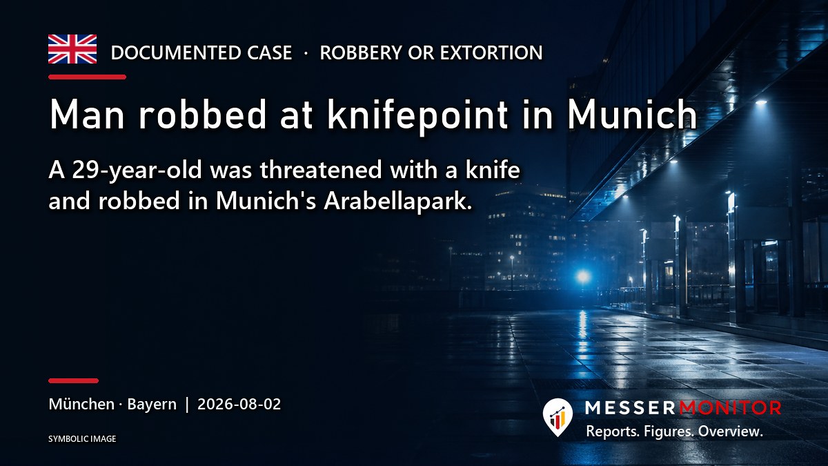 Title image: Man robbed at knifepoint in Munich. A 29-year-old was threatened with a knife and robbed in Munich's Arabellapark..