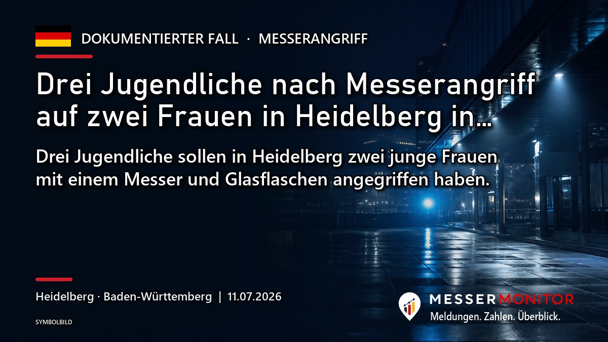 Titelgrafik: Drei Jugendliche nach Messerangriff auf zwei Frauen in Heidelberg in…. Drei Jugendliche sollen in Heidelberg zwei junge Frauen mit einem Messer und Glasflaschen angegriffen haben..