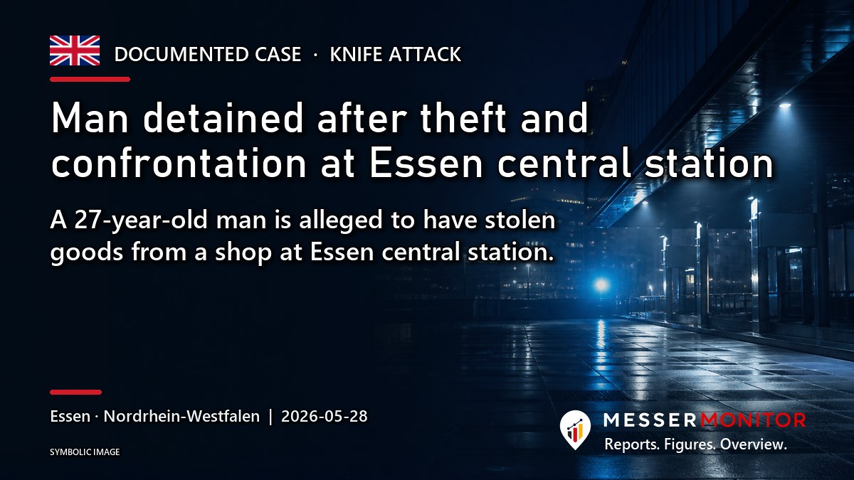 Title image: Man detained after theft and confrontation at Essen central station. A 27-year-old man is alleged to have stolen goods from a shop at Essen central station..