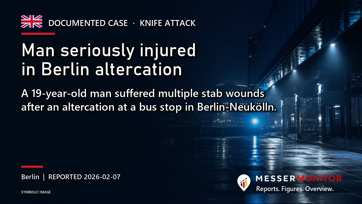 Title image: Man seriously injured in Berlin altercation. A 19-year-old man suffered multiple stab wounds after an altercation at a bus stop in Berlin-Neukölln..