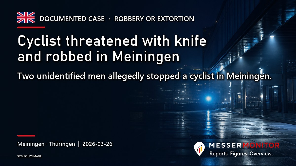 Title image: Cyclist threatened with knife and robbed in Meiningen. Two unidentified men allegedly stopped a cyclist in Meiningen..