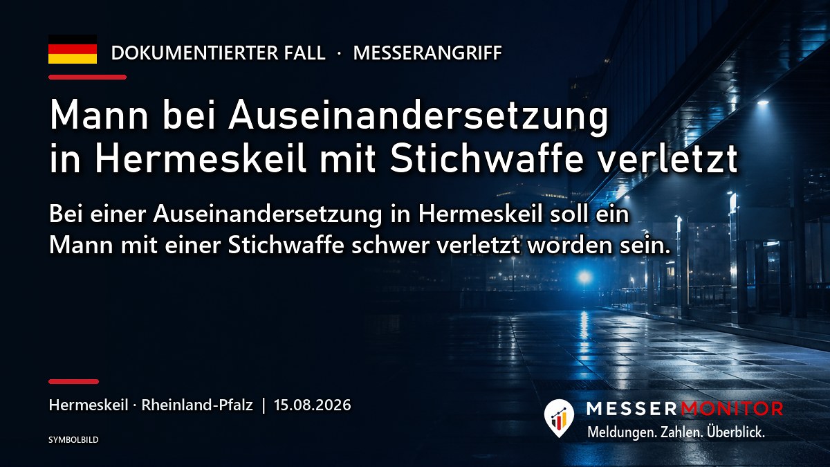 Titelgrafik: Mann bei Auseinandersetzung in Hermeskeil mit Stichwaffe verletzt. Bei einer Auseinandersetzung in Hermeskeil soll ein Mann mit einer Stichwaffe schwer verletzt worden sein..