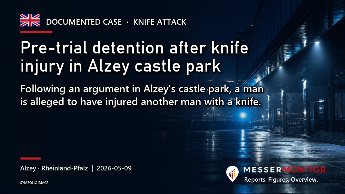 Title image: Pre-trial detention after knife injury in Alzey castle park. Following an argument in Alzey's castle park, a man is alleged to have injured another man with a knife..