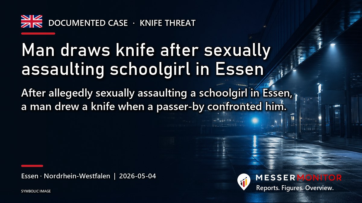 Title image: Man draws knife after sexually assaulting schoolgirl in Essen. After allegedly sexually assaulting a schoolgirl in Essen, a man drew a knife when a passer-by confronted him..