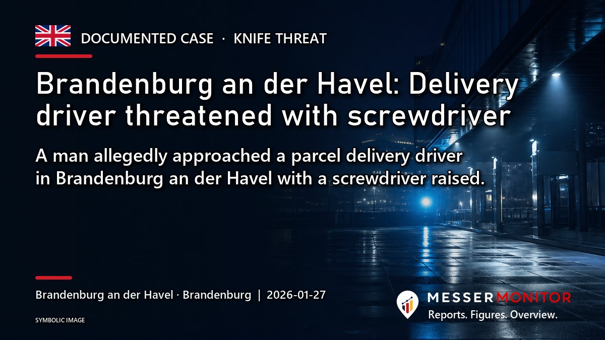 Title image: Brandenburg an der Havel: Delivery driver threatened with screwdriver. A man allegedly approached a parcel delivery driver in Brandenburg an der Havel with a screwdriver raised..
