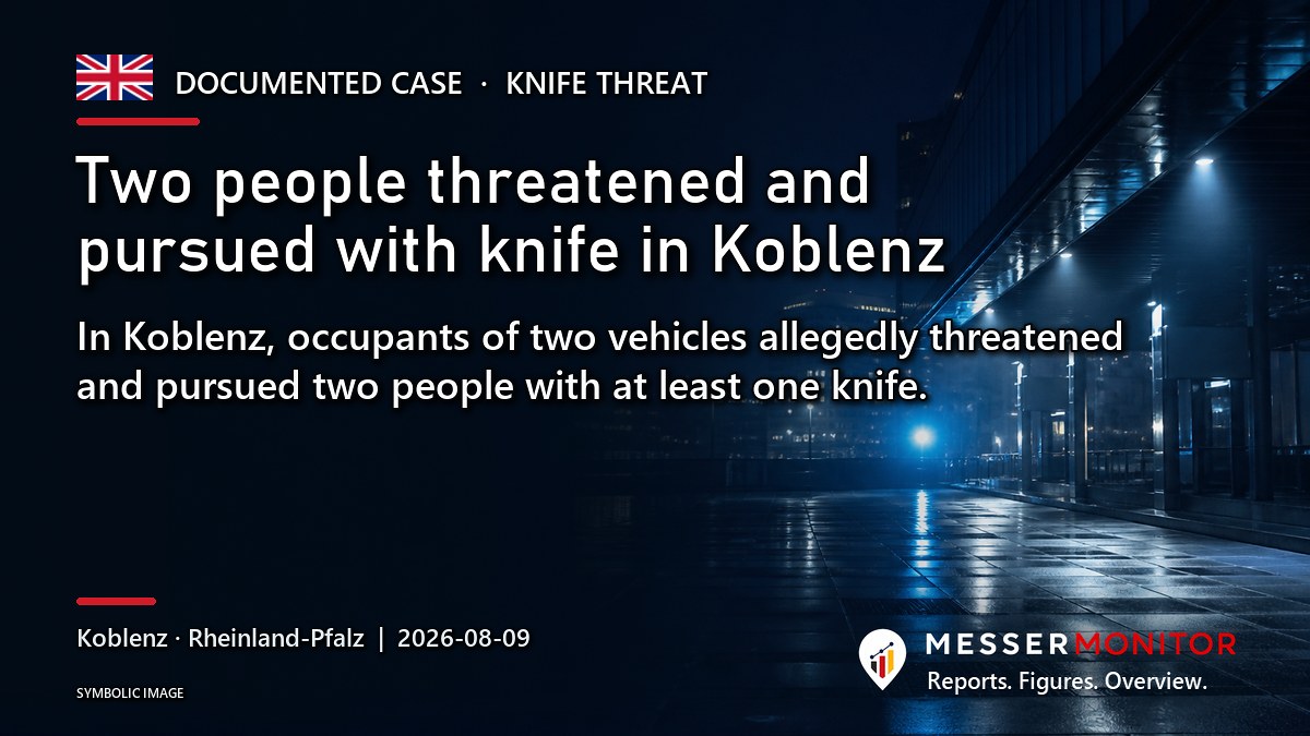 Title image: Two people threatened and pursued with knife in Koblenz. In Koblenz, occupants of two vehicles allegedly threatened and pursued two people with at least one knife..