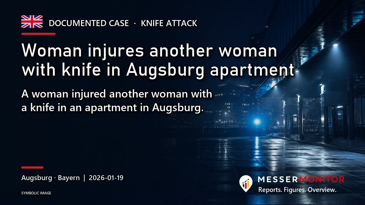 Title image: Woman injures another woman with knife in Augsburg apartment. A woman injured another woman with a knife in an apartment in Augsburg..
