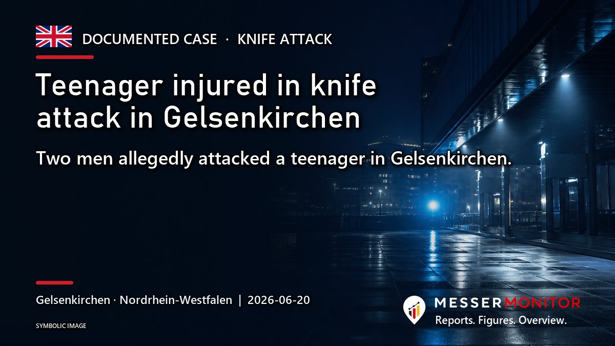 Title image: Teenager injured in knife attack in Gelsenkirchen. Two men allegedly attacked a teenager in Gelsenkirchen..
