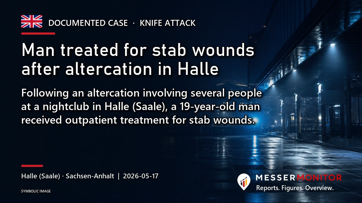 Title image: Man treated for stab wounds after altercation in Halle. Following an altercation involving several people at a nightclub in Halle (Saale), a 19-year-old man received outpatient treatment for stab wounds..