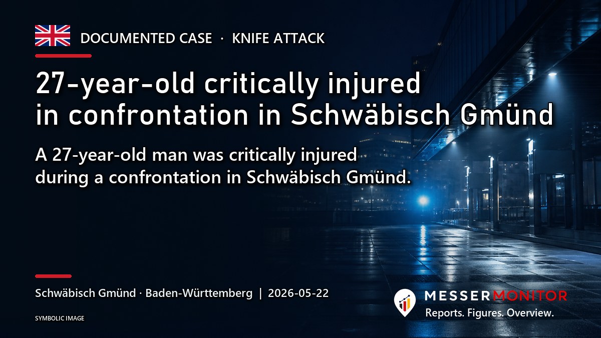 Title image: 27-year-old critically injured in confrontation in Schwäbisch Gmünd. A 27-year-old man was critically injured during a confrontation in Schwäbisch Gmünd..