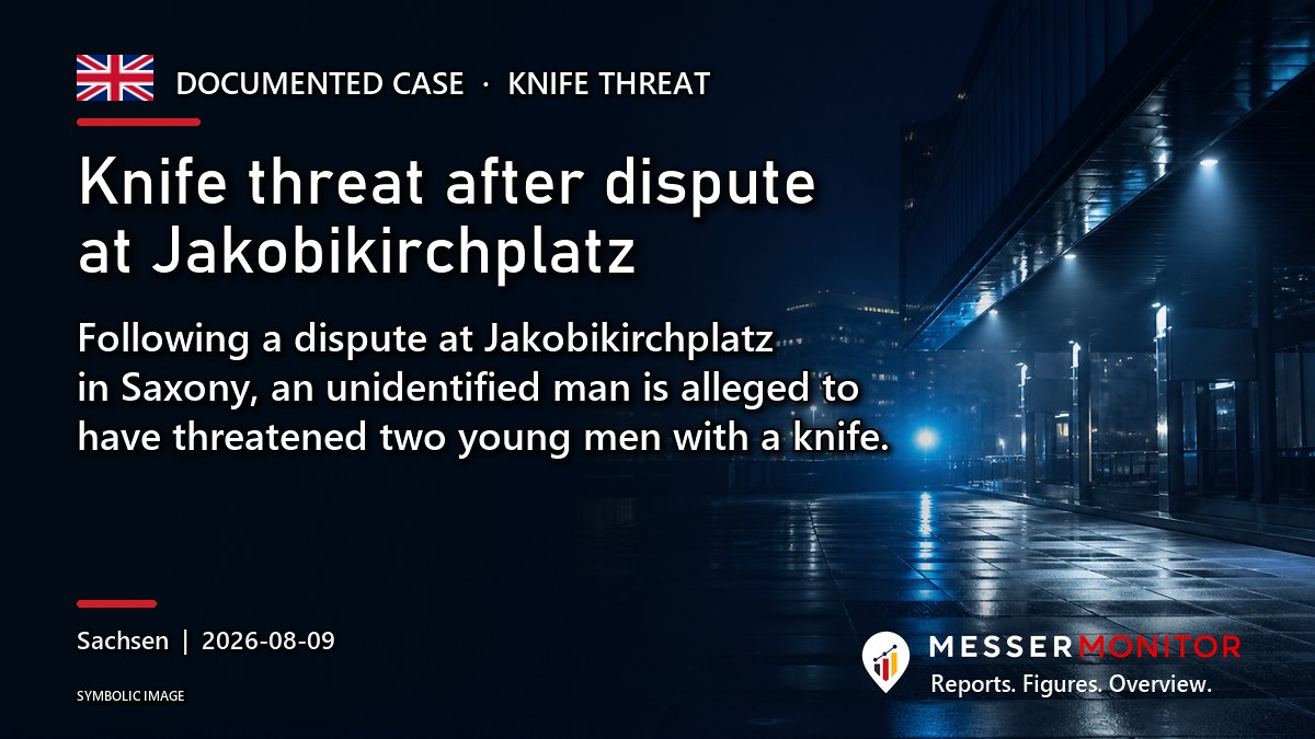 Title image: Knife threat after dispute at Jakobikirchplatz. Following a dispute at Jakobikirchplatz in Saxony, an unidentified man is alleged to have threatened two young men with a knife..