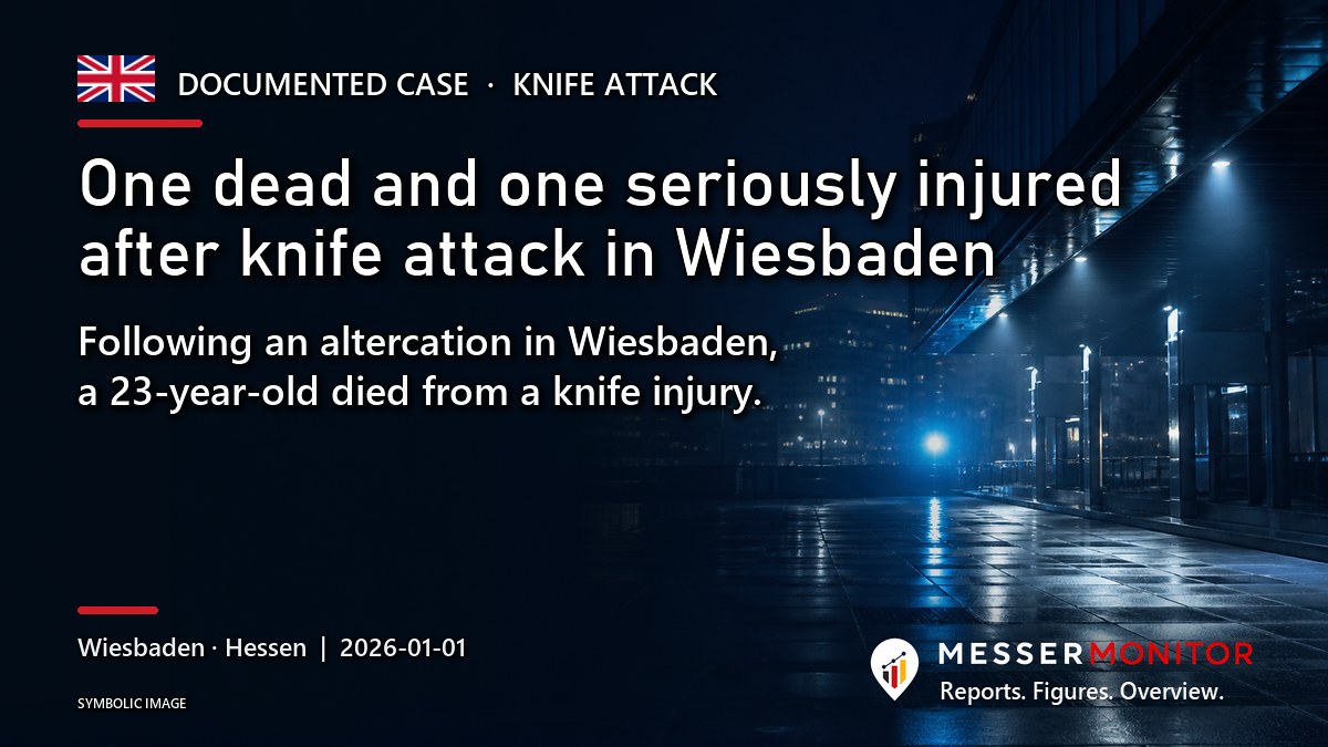 Title image: One dead and one seriously injured after knife attack in Wiesbaden. Following an altercation in Wiesbaden, a 23-year-old died from a knife injury..