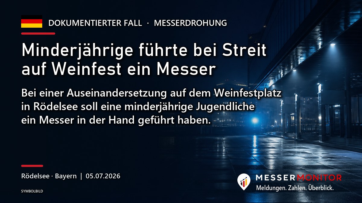 Titelgrafik: Minderjährige führte bei Streit auf Weinfest ein Messer. Bei einer Auseinandersetzung auf dem Weinfestplatz in Rödelsee soll eine minderjährige Jugendliche ein Messer in der Hand geführt haben..