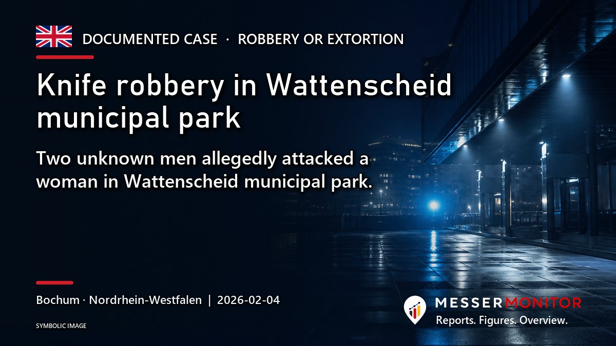 Title image: Knife robbery in Wattenscheid municipal park. Two unknown men allegedly attacked a woman in Wattenscheid municipal park..