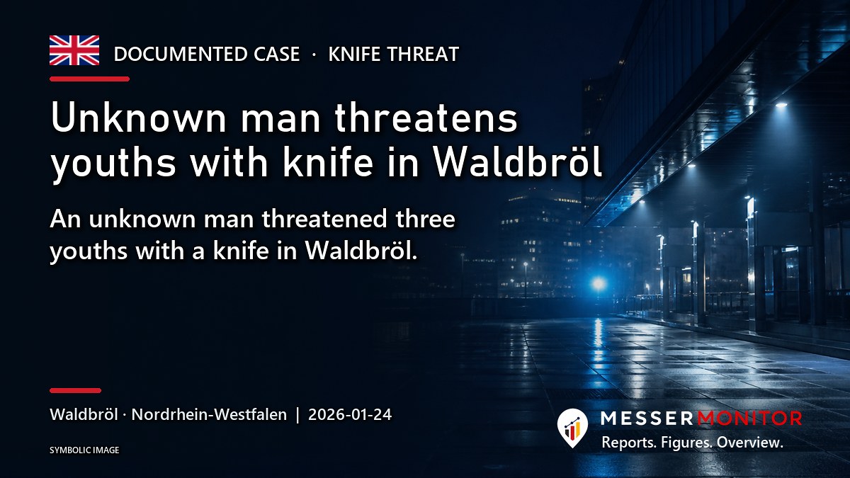 Title image: Unknown man threatens youths with knife in Waldbröl. An unknown man threatened three youths with a knife in Waldbröl..