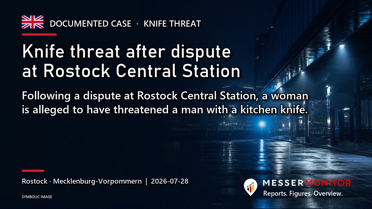 Title image: Knife threat after dispute at Rostock Central Station. Following a dispute at Rostock Central Station, a woman is alleged to have threatened a man with a kitchen knife..