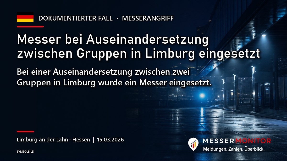 Titelgrafik: Messer bei Auseinandersetzung zwischen Gruppen in Limburg eingesetzt. Bei einer Auseinandersetzung zwischen zwei Gruppen in Limburg wurde ein Messer eingesetzt..