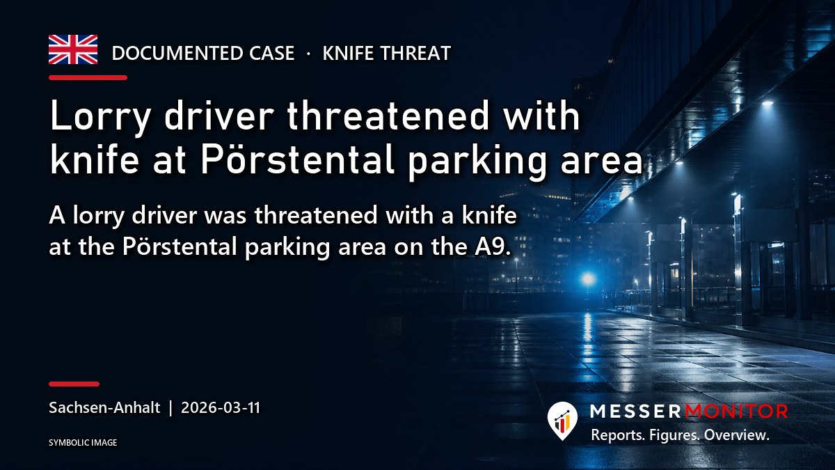Title image: Lorry driver threatened with knife at Pörstental parking area. A lorry driver was threatened with a knife at the Pörstental parking area on the A9..