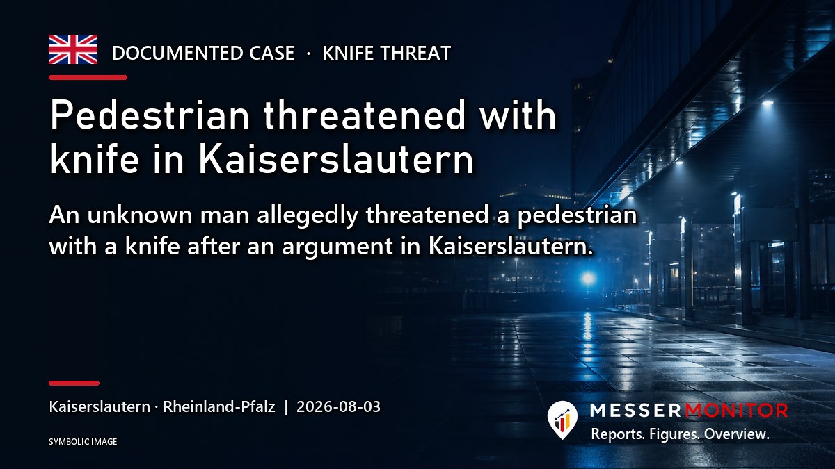 Title image: Pedestrian threatened with knife in Kaiserslautern. An unknown man allegedly threatened a pedestrian with a knife after an argument in Kaiserslautern..
