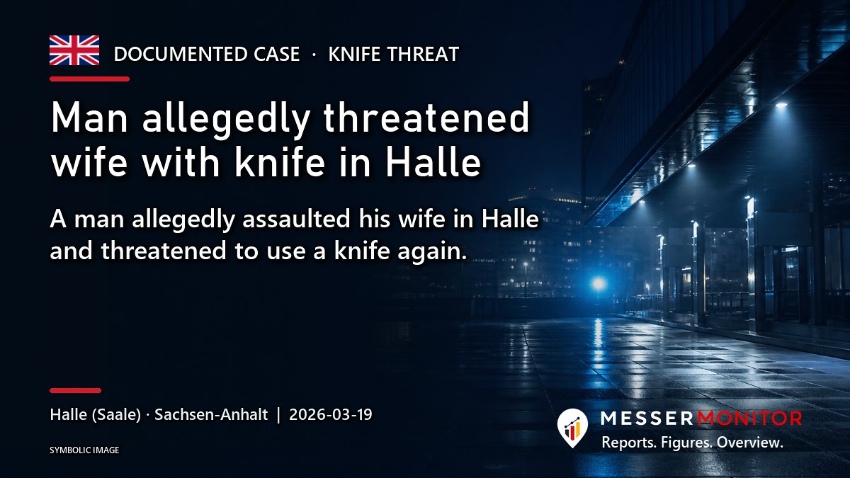 Title image: Man allegedly threatened wife with knife in Halle. A man allegedly assaulted his wife in Halle and threatened to use a knife again..
