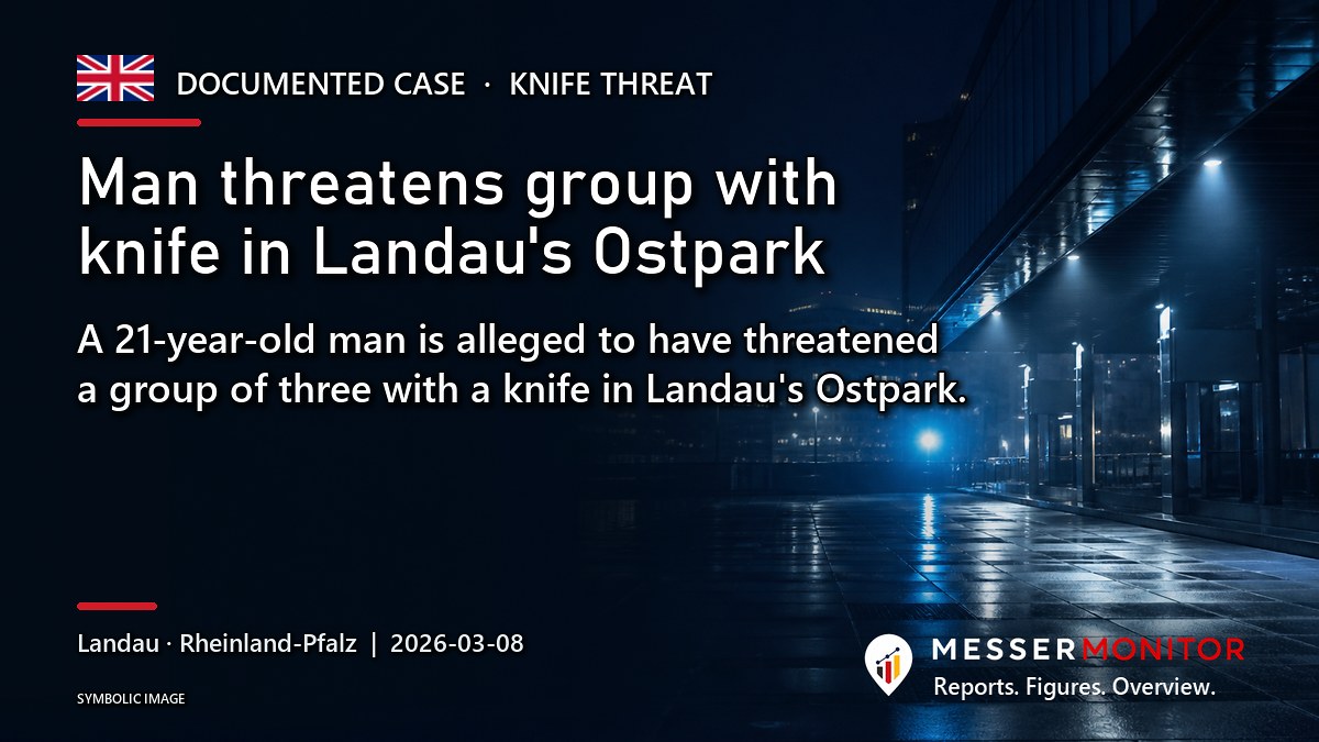 Title image: Man threatens group with knife in Landau's Ostpark. A 21-year-old man is alleged to have threatened a group of three with a knife in Landau's Ostpark..