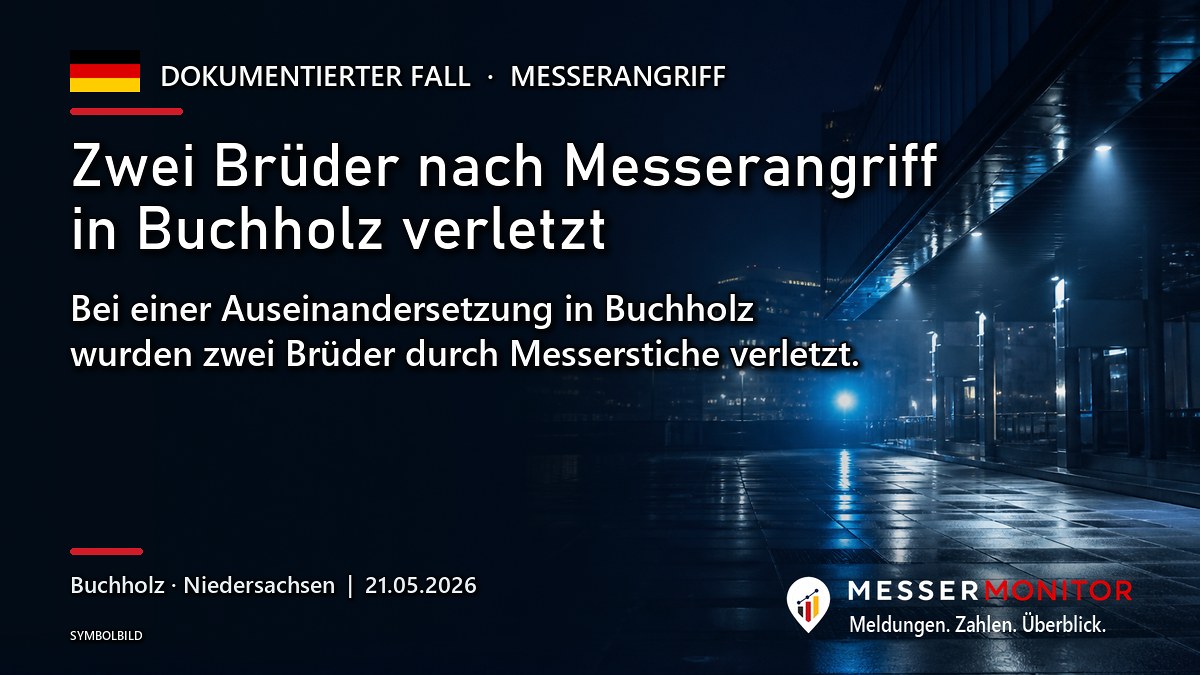 Titelgrafik: Zwei Brüder nach Messerangriff in Buchholz verletzt. Bei einer Auseinandersetzung in Buchholz wurden zwei Brüder durch Messerstiche verletzt..